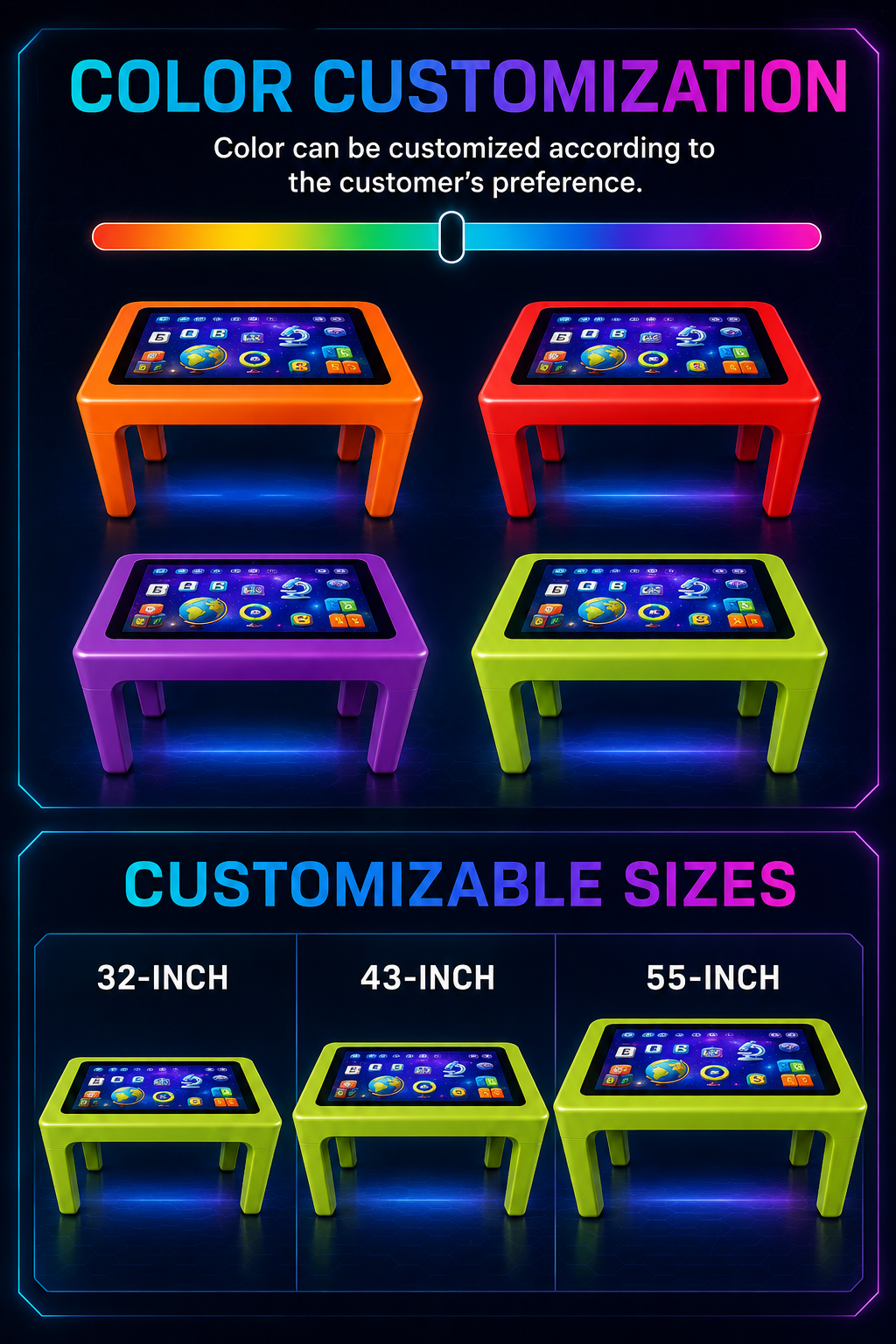 Xa'Mira table color customization and sizes